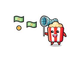 illustration of the popcorn catching flying money vector