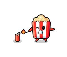 popcorn mascot illustration playing firecracker vector