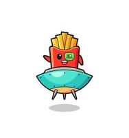 french fries cartoon riding a future spaceship vector