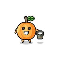 apricot mascot lifting kettlebell in the gym vector