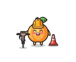 road worker mascot of apricot holding drill machine vector