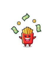 illustration of the french fries catching money falling from the sky vector