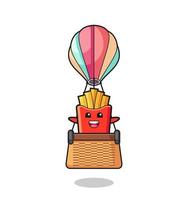 french fries mascot riding a hot air balloon vector