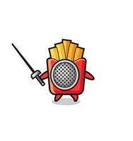 french fries earth cartoon as fencer mascot vector