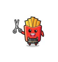 french fries character as barbershop mascot vector