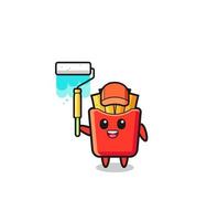 the french fries painter mascot with a paint roller vector