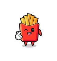 french fries character doing Korean finger heart vector