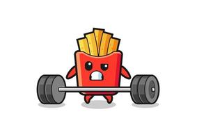 cartoon of french fries lifting a barbell vector