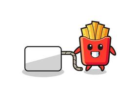 french fries cartoon is pulling a banner vector