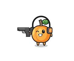 illustration of apricot cartoon doing shooting range vector