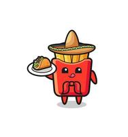 french fries Mexican chef mascot holding a taco vector