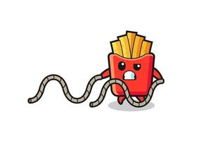 illustration of french fries doing battle rope workout vector