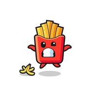 french fries cartoon is slip on a banana peel vector