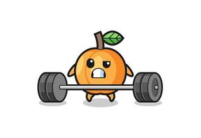 cartoon of apricot lifting a barbell vector