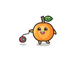 cartoon of cute apricot playing a yoyo vector