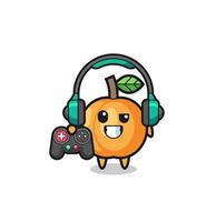 apricot gamer mascot holding a game controller vector