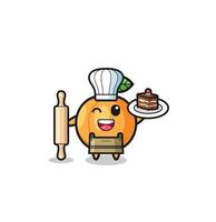 apricot as pastry chef mascot hold rolling pin vector