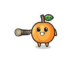 apricot mascot holding flashlight vector