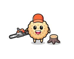 round biscuits lumberjack character holding a chainsaw vector