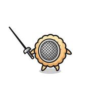 round biscuits earth cartoon as fencer mascot vector