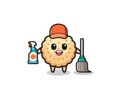 Lindo personaje de galletas redondas como mascota de servicios de limpieza vector