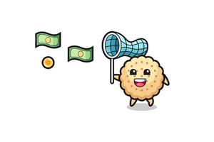 illustration of the round biscuits catching flying money vector