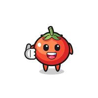 Mascota de tomates haciendo gesto de pulgar hacia arriba vector