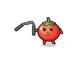 dibujos animados de tomates con nunchaku vector