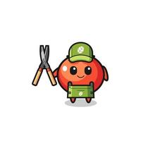 cute tomatoes as gardener mascot vector