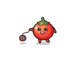 dibujos animados de tomates lindos jugando un yoyo vector