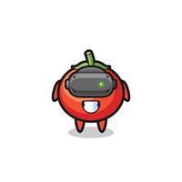 cute tomatoes using VR headset vector