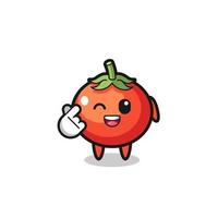 personaje de tomates haciendo corazón de dedo coreano vector