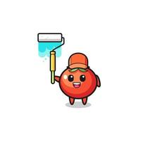 the tomatoes painter mascot with a paint roller vector