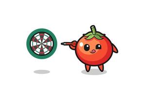 cute tomatoes is playing dart vector