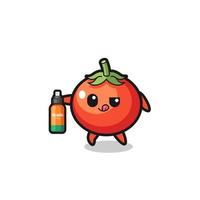 cute tomatoes holding mosquito repellent vector