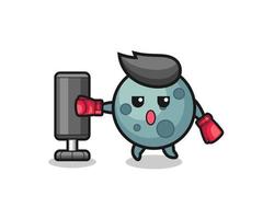asteroid boxer cartoon doing training with punching bag vector