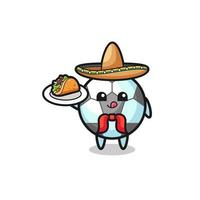 mascota de chef mexicano de fútbol sosteniendo un taco vector