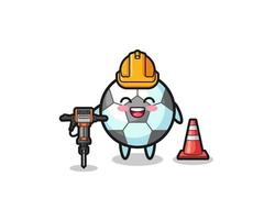 road worker mascot of football holding drill machine vector