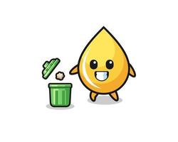 illustration of the honey drop throwing garbage in the trash can vector