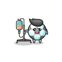 cute football character standing with infusion pole vector