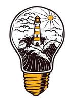 Lighthouse and lamp illustration vector