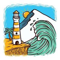 Lighthouse and waves vector illustration