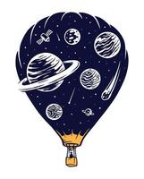 hot air balloon, space travel illustration vector