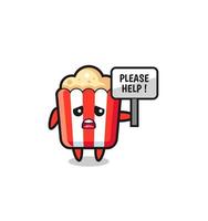 cute popcorn hold the please help banner vector