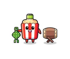 popcorn muslim character are celebrating Eid Al Fitr vector