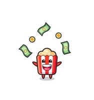 illustration of the popcorn catching money falling from the sky vector