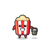 popcorn mascot lifting kettlebell in the gym vector