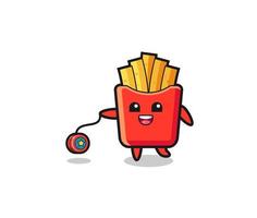 cartoon of cute french fries playing a yoyo vector