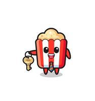 cute popcorn as a real estate agent mascot vector