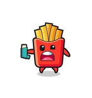 french fries mascot having asthma while holding the inhaler vector